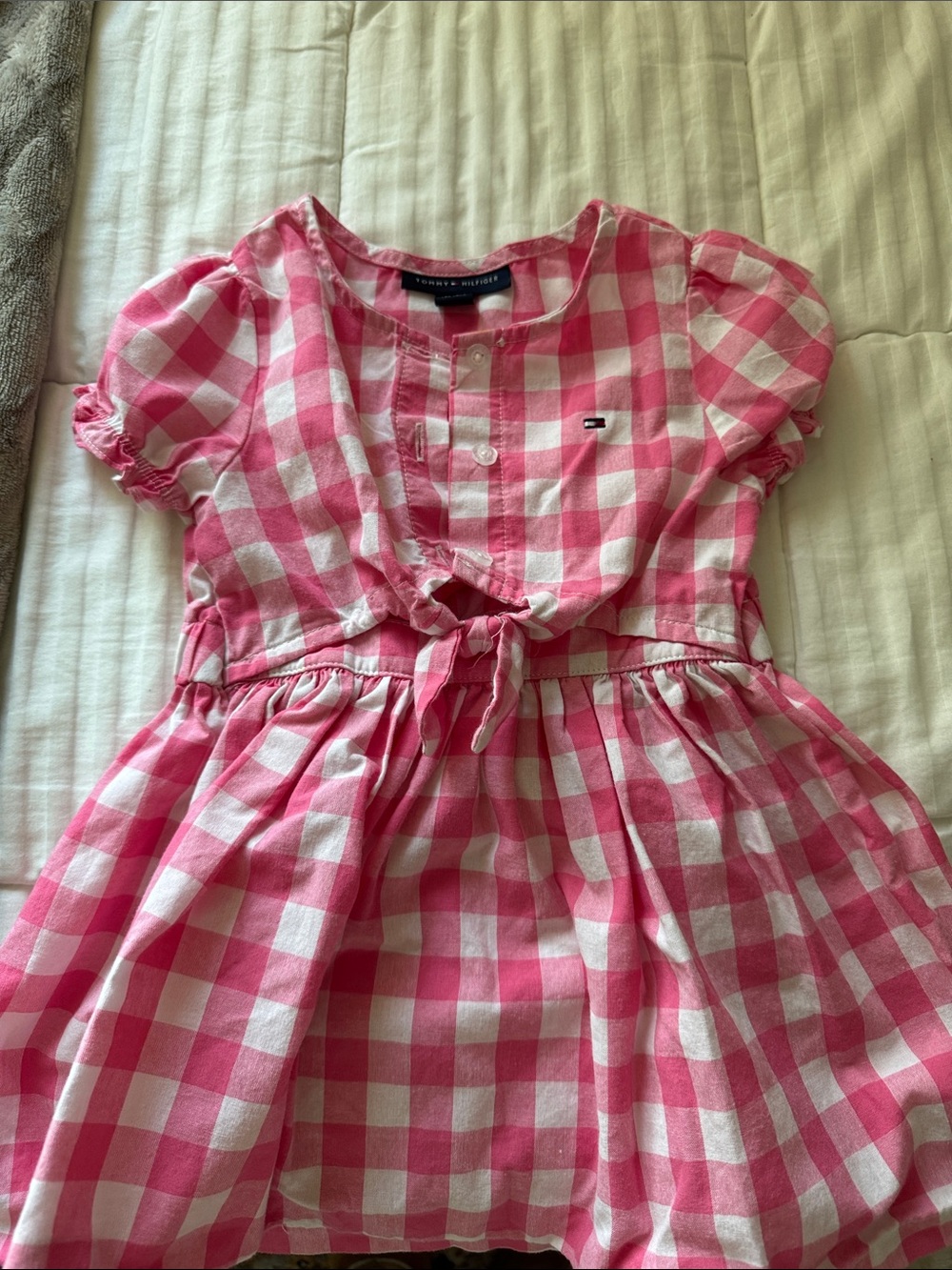 Tommy Hilfiger Pink White Gingham Tie-Front Dress for Kids